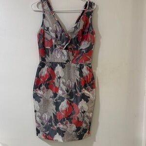 Zac Posen Red and Gray Floral Mini Dress